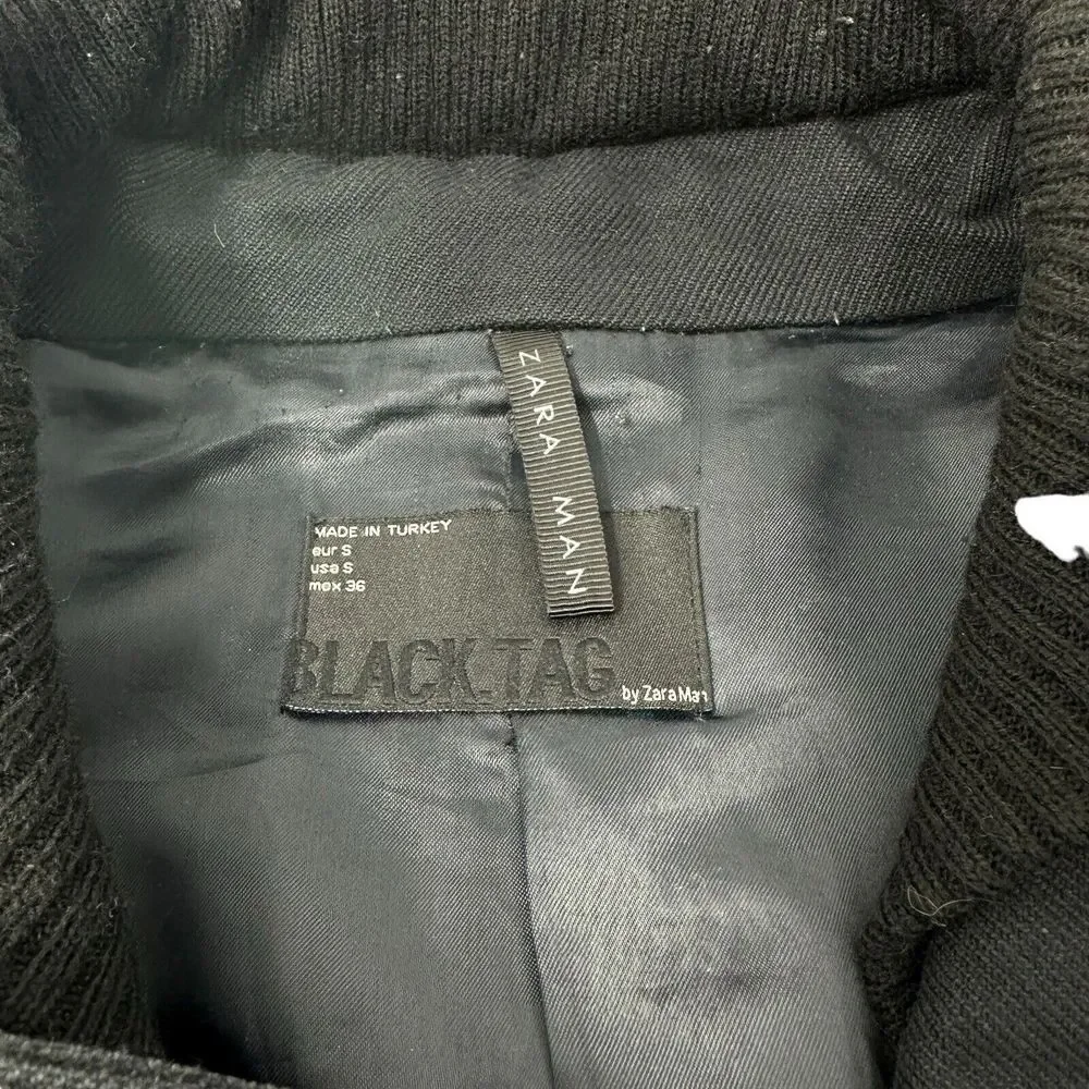 ZARA MAN Black Tag Coat Black Zip Hook Closure Cotton Wool Poly Blend‎ Small
